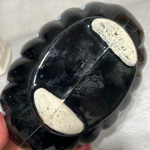 Set of 2 vintage drip glaze oval planters pink/ green  and blue/black - Picture 10 of 12